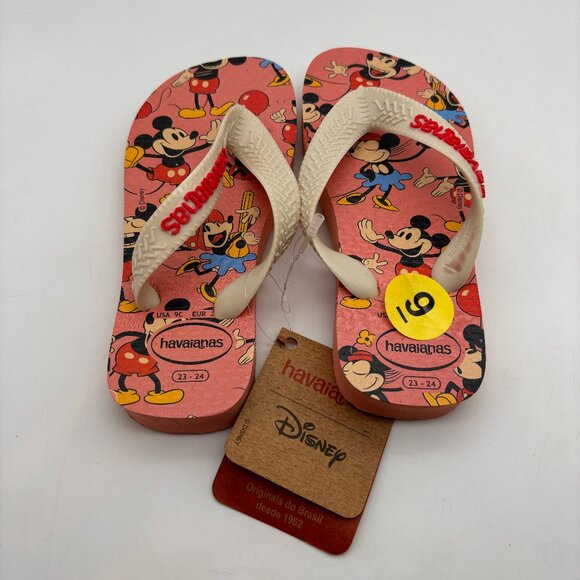 Havaianas Disney Retro Mickey & Minnie Print Toddler Flip Flops Pink Size 9C - Picture 1 of 13